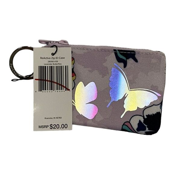 Vera Bradley Lavender Butterflies ReActive Zip ID Case Mini Wallet NWT - Picture 4 of 4